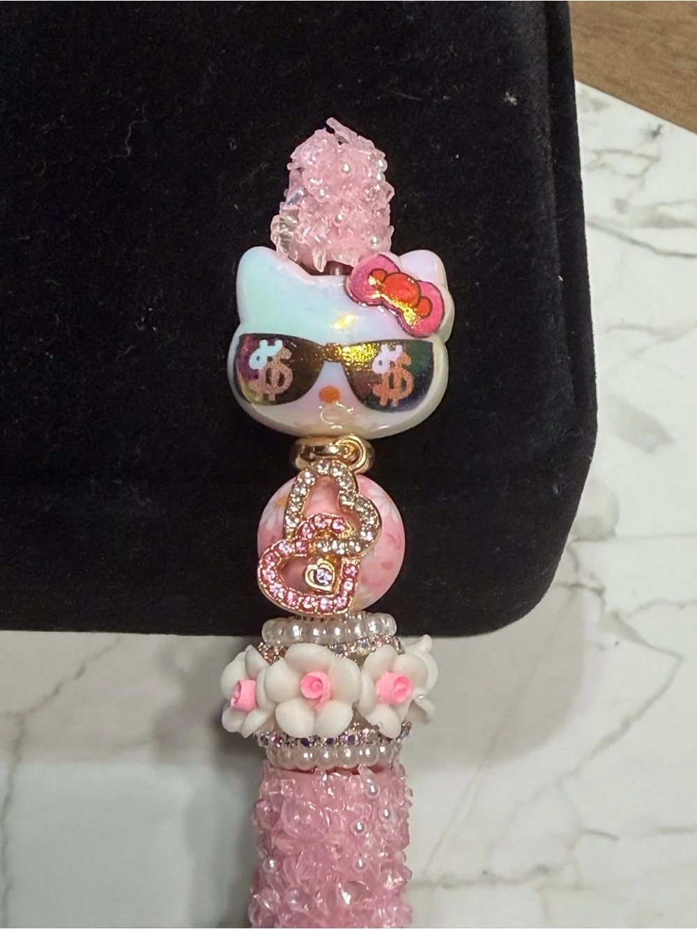 Pink Crystal Bead Hello Kitty Decorative Women’s Pen - Cute heart Charm